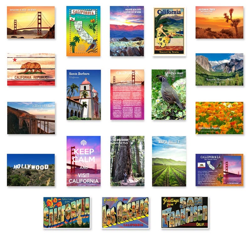 Postcard Fair CALIFORNIA postcard set of 20 postcards. CA post card variety pack containing 20 different post cards. Made in USA. - Image 1